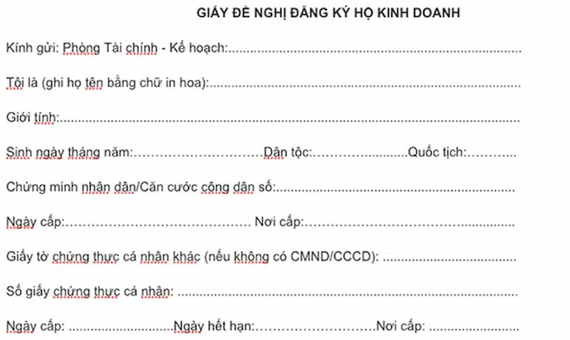 Nội dung mẫu đăng ký hộ kinh doanh cá thể 